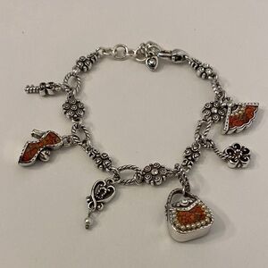 Brighton Silver Charm Bracelet With Rhinestones Length 8”